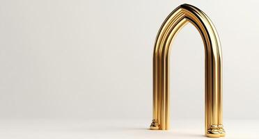 A shiny golden arch structure against a neutral background. photo