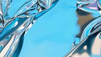 A close-up of crumpled metallic blue material, reflecting light. photo