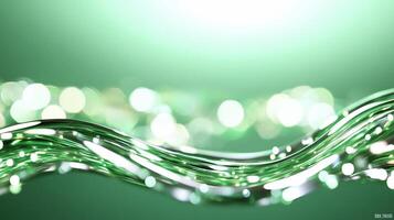 A vibrant abstract wave with shimmering green tones and light bokeh effects. photo