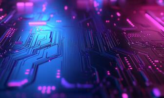 Abstract close-up of a colorful circuit board with glowing elements. photo
