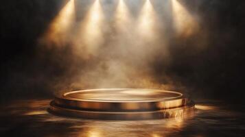 A spotlighted stage with fog, ready for a performance or presentation. photo