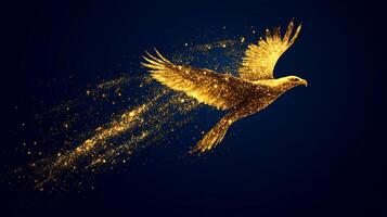 A golden eagle soaring through a starry background, symbolizing freedom. photo
