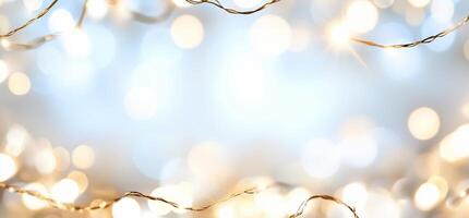 Soft bokeh lights with a golden twinkle effect for festive ambiance. photo