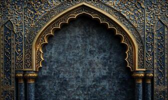 Intricate archway with ornate patterns and textured background. photo