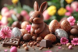 Chocolate Easter Bunny Rabbit with Festive Decor photo