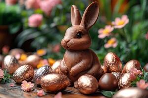 Easter Chocolate Bunny with Festive Decor photo