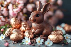Chocolate Easter Bunny with Festive Decor photo