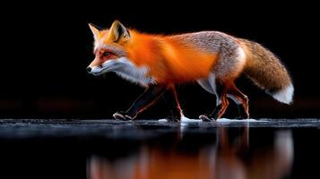 Majestic Red Fox Walking on Icy Surface Wildlife Photography Winter Scene photo
