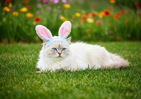 A cat wearing bunny ears photo