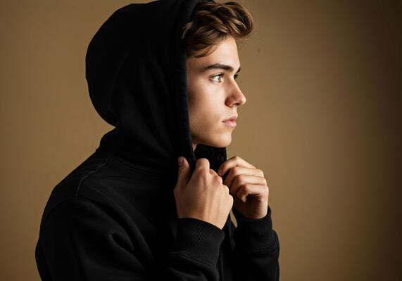 A young man in a black hoodie