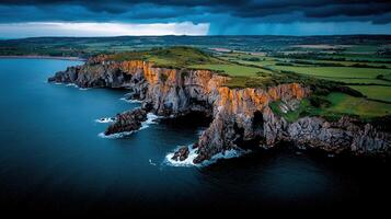 Dramatic Coastal Cliffs Ocean Green Fields Ireland Landscape Photography photo