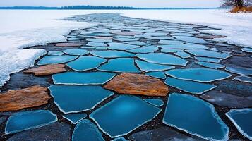 Frozen Lake Path Stunning Ice Pavement Texture Winter Landscape Photography photo