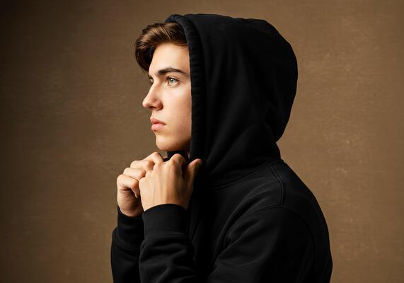 A young man in a black hoodie