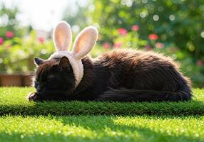 A cat wearing bunny ears photo