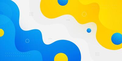 Blue and yellow geometric business banner design. Creative banner design with wave shapes and lines for template. Simple design on white horizontal banner. vector