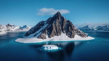 Majestic Antarctic Mountain Peak Snow Covered Landscape Ocean View Iceberg photo