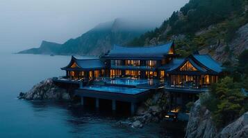 Luxurious Modern Asian Style Villa by the Sea at Dusk Ocean View photo