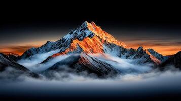 Majestic Sunrise over Snow Capped Mountain Peaks Dramatic Cloudscape photo