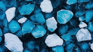 Abstract Background of Blue and White Ice Fragments Frozen Texture Winter Scene photo