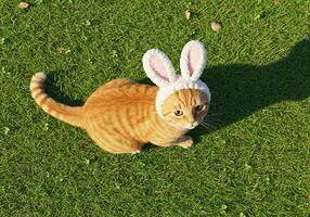 A cat wearing a bunny hat photo
