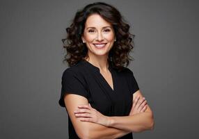 A woman with curly hair and a black top photo