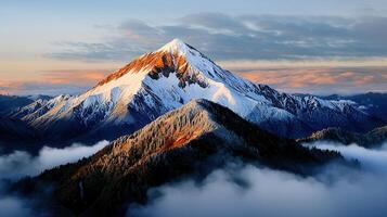 Majestic Snow Capped Mountain Peak at Sunrise Dramatic Landscape photo