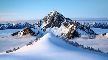 Majestic Snow Capped Mountains Above a Sea of Clouds Winter Landscape photo