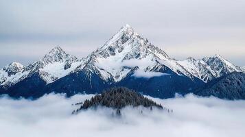 Majestic Snowy Mountain Peaks Soaring Above a Sea of Clouds Winter Landscape Photography photo