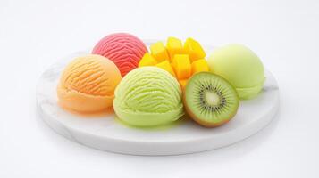 Refreshing Fruit Sorbet Ice Cream Scoops on Marble Plate photo