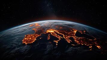 Stunning Night View of Europe from Space City Lights Illuminating the Continent photo