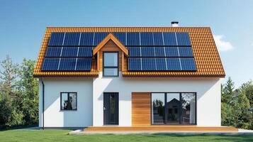 Modern Eco Friendly House with Solar Panels on Roof Sustainable Home Design photo