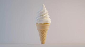 Creamy Vanilla Soft Serve Ice Cream Cone on White Background Delicious Summer Treat photo
