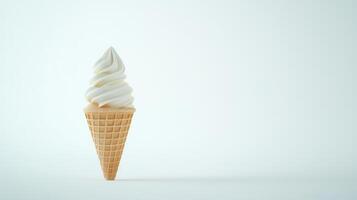 Delicious Vanilla Soft Serve Ice Cream Cone on White Background photo