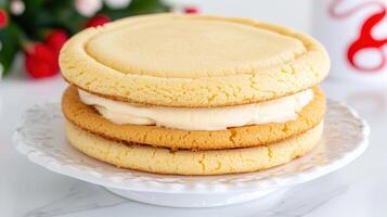 Delicious Triple Layer Sugar Cookies with Creamy Vanilla Filling Sweet Treat Dessert photo