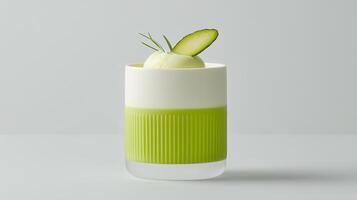 Refreshing Avocado and Cream Dessert in Elegant Glass Layered Texture Green Theme photo
