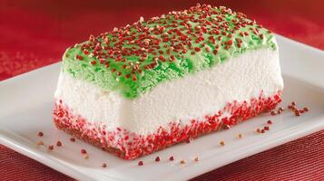 Layered Italian Ice Cream Dessert with Red White Green Sprinkles photo