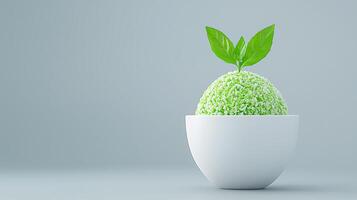 Green Plant Sprout Emerging from a White Bowl Minimalist Nature Concept photo