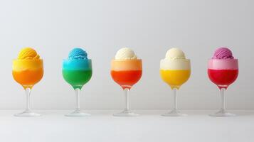 Colorful Ice Cream Soda Floats in Glasses Rainbow Dessert Summer Treats photo