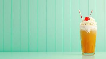 Refreshing Orange Cream Soda Float with Whipped Cream and Cherry Summer Drink photo