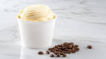 Creamy Vanilla Ice Cream in a Cup with Coffee Beans on Marble photo