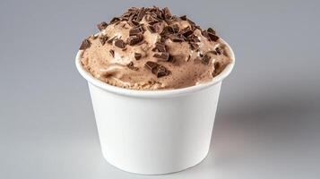 Delicious Chocolate Ice Cream Dessert in a Cup Topped with Chocolate Shavings photo
