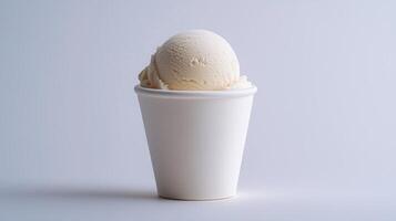 Creamy Vanilla Ice Cream Scoop in a White Paper Cup Delicious Dessert Treat photo