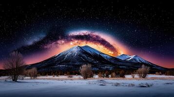 Majestic Winter Mountainscape Under a Starry Night Sky with Milky Way Galaxy photo