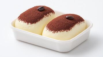 Delicious Tiramisu Ice Cream Dessert in White Container Two Portions photo