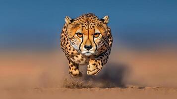 Majestic Cheetah Running Across African Savanna Powerful Predator in Motion photo