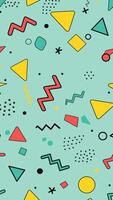 Seamless Memphis pattern with abstract geometric shape and torquise background. vector