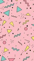 Seamless Memphis pattern with abstract geometric shapes on a pink background. vector