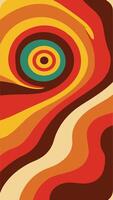 Retro 70s inspired design with vibrant and curved pattern featuring a warm color palette. vector