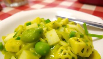 A plate of food with a fork and knife photo