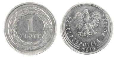 Polish 1 zloty coin on a white background photo